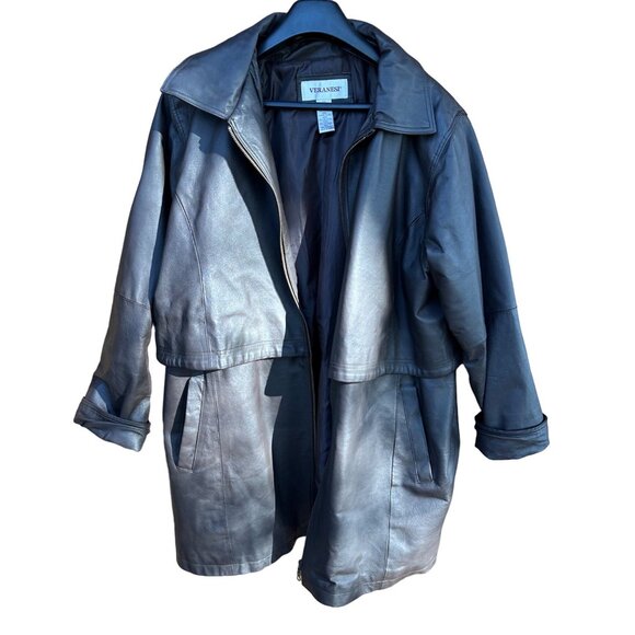 Vintage Veranesi Chocolate Brown 100% Leather Jacket Women's Mid- Length Coat Si - Picture 3 of 15